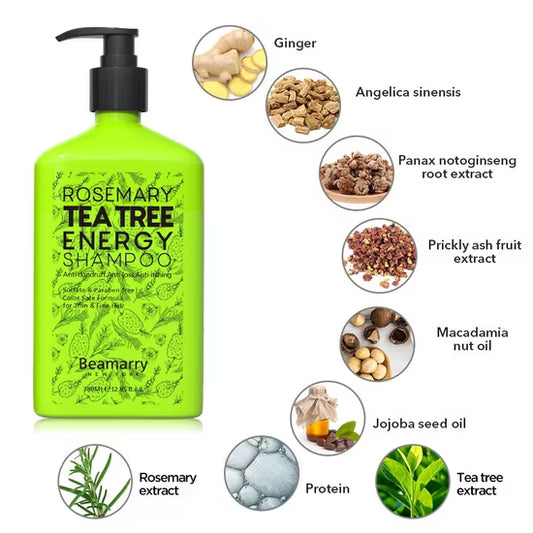 Beamarry Rosemary Tea Tree Energy Shampoo 380ml - Sulfate-Free Revitalizing Cleanser - Head Quarters Hair Design